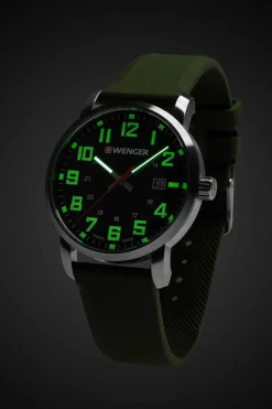 SWISSGEAR Wenger Avenue Watch - Stainless Steel With Black Dial And Green Silicone Strap><noscript><img width=