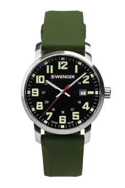 SWISSGEAR Wenger Avenue Watch - Stainless Steel With Black Dial And Green Silicone Strap><noscript><img width=