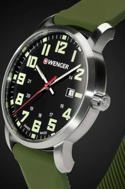 SWISSGEAR Wenger Avenue Watch - Stainless Steel With Black Dial And Green Silicone Strap><noscript><img width=